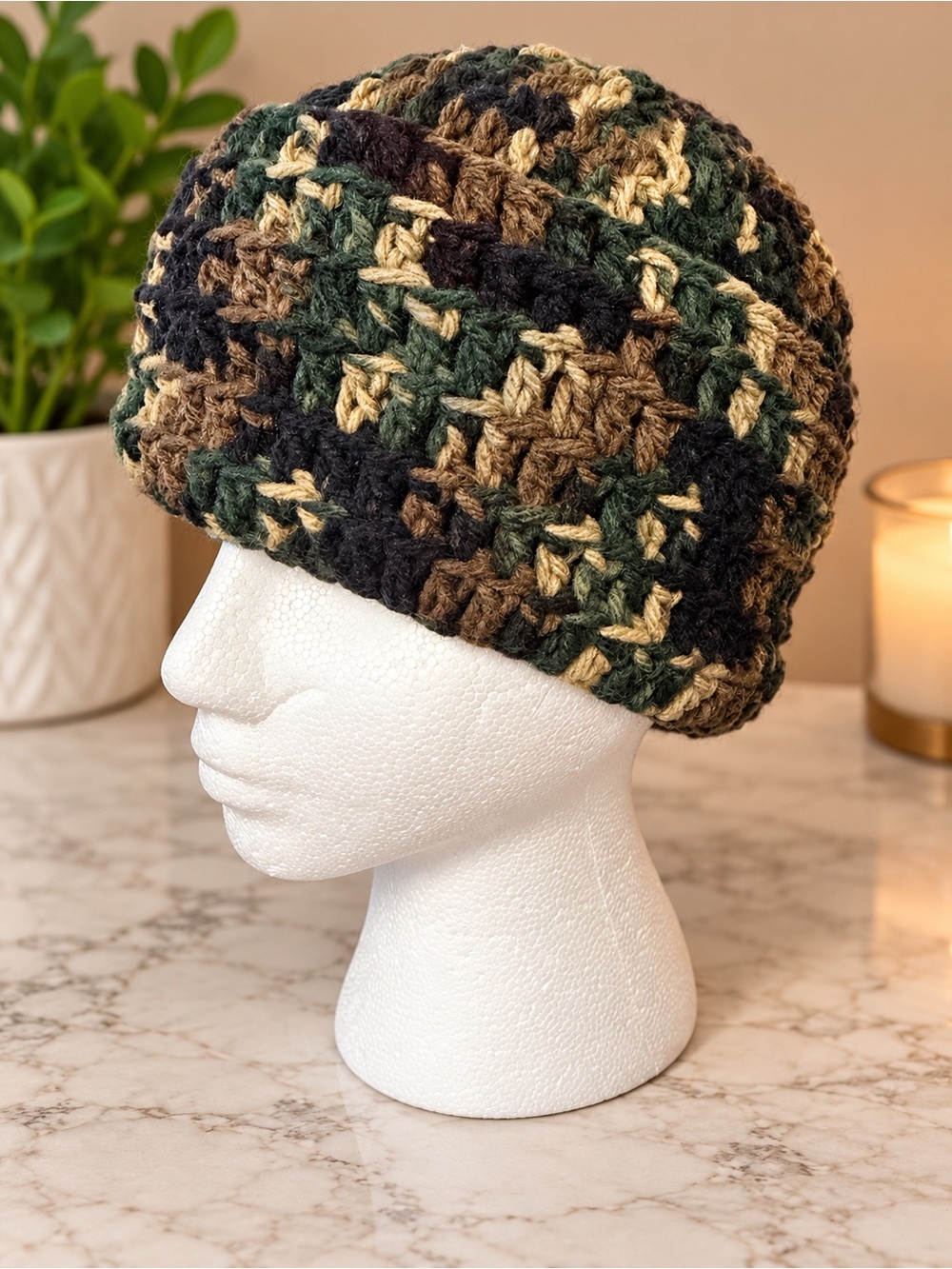 Handmade Unisex Crochet Beanie Hat - Camouflage